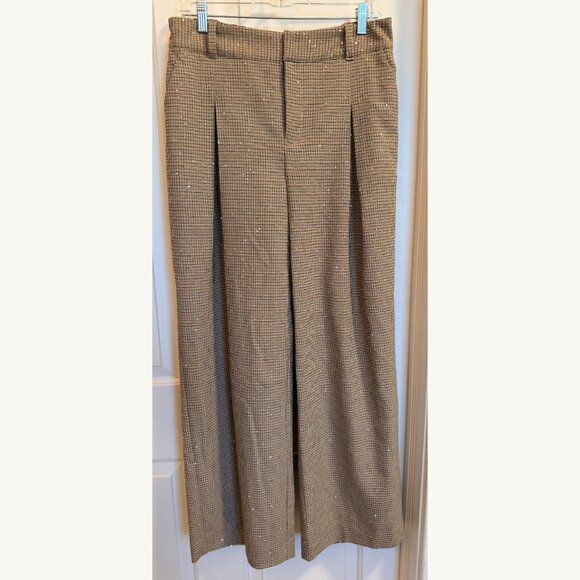 ON-34th Brown Plaid Sequin Wide-Leg Pants Size M - Picture 1 of 11